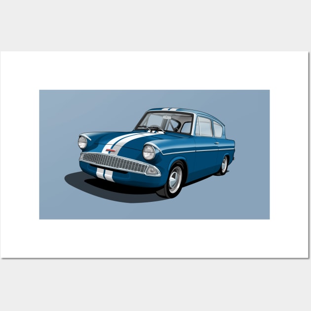 Ford Anglia in blue Wall Art by candcretro